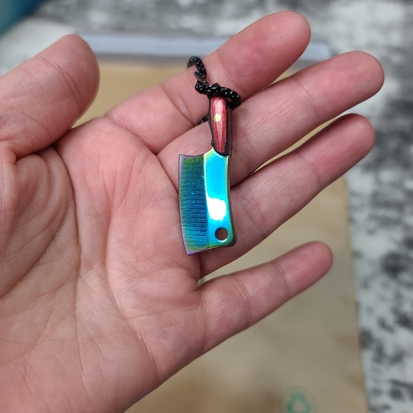 Hatchet Cleaver Wood Butcher Knife Iridescent Rainbow Necklace Wood - Picture 11 of 15